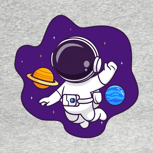 Cute Astronaut Floating In Space With Planet Cartoon by Catalyst Labs